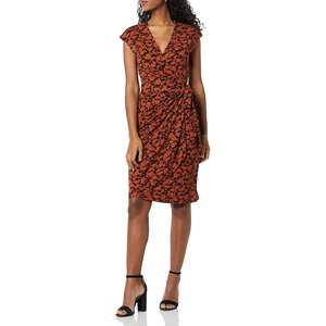 image:imageAmazon Essentials Womens Classic Cap Sleeve Wrap Dress with V Neck Available in Plus SizeBrown Floral Print