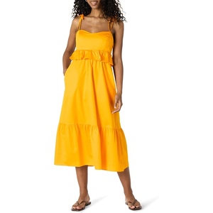 image:imageAmazon Essentials Womens Fit and Flare Empire Waist Sweetheart Neck Cotton Sateen Tiered Maxi DressGolden Yellow