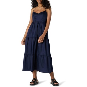 image:imageAmazon Essentials Womens Fit and Flare Empire Waist Sweetheart Neck Cotton Sateen Tiered Maxi DressNavy