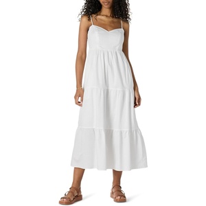 image:imageAmazon Essentials Womens Fit and Flare Empire Waist Sweetheart Neck Cotton Sateen Tiered Maxi DressWhite