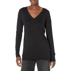 image:imageAmazon Essentials Womens Lightweight VNeck Tunic Sweater Long Sleeve Ribbed Available in Plus SizeBlack