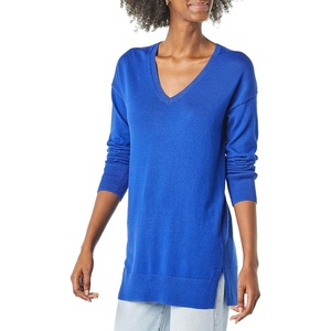 image:imageAmazon Essentials Womens Lightweight VNeck Tunic Sweater Long Sleeve Ribbed Available in Plus SizeBright Blue