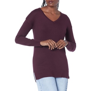 image:imageAmazon Essentials Womens Lightweight VNeck Tunic Sweater Long Sleeve Ribbed Available in Plus SizeBurgundy
