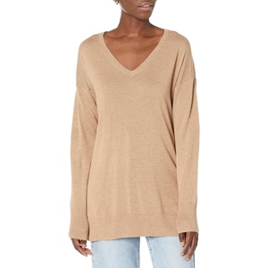 image:imageAmazon Essentials Womens Lightweight VNeck Tunic Sweater Long Sleeve Ribbed Available in Plus SizeCamel Heather
