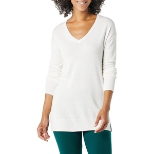 image:imageAmazon Essentials Womens Lightweight VNeck Tunic Sweater Long Sleeve Ribbed Available in Plus SizeIvory