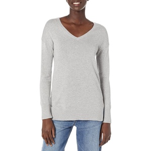 image:imageAmazon Essentials Womens Lightweight VNeck Tunic Sweater Long Sleeve Ribbed Available in Plus SizeLight Grey Heather