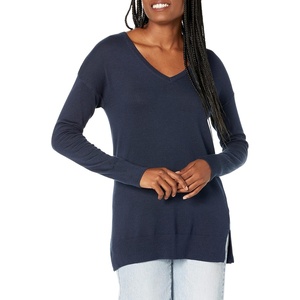 image:imageAmazon Essentials Womens Lightweight VNeck Tunic Sweater Long Sleeve Ribbed Available in Plus SizeNavy