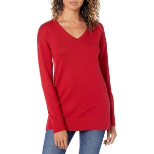 image:imageAmazon Essentials Womens Lightweight VNeck Tunic Sweater Long Sleeve Ribbed Available in Plus SizeRed