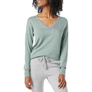 image:imageAmazon Essentials Womens Lightweight VNeck Tunic Sweater Long Sleeve Ribbed Available in Plus SizeSage Green Heather