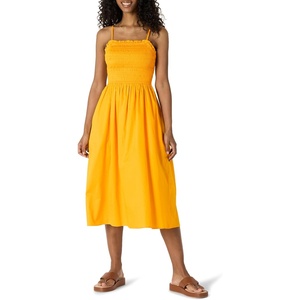 image:imageAmazon Essentials Womens RegularFit Cotton Sateen Smocked Bodice DressGolden Yellow