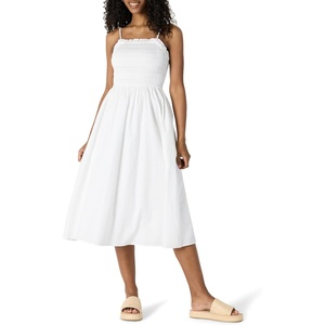 image:imageAmazon Essentials Womens RegularFit Cotton Sateen Smocked Bodice DressWhite
