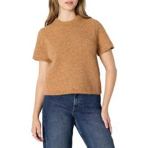 image:imageAmazon Essentials Womens RelaxedFit Faux Mohair Short Sleeve Sweater TopCamel Heather