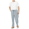 image:imageAmazon Essentials Mens Cotton Poplin StraightFit Pajama Pants with Pockets Elastic Waist DrawstringBlue Light Orange Madras Plaid